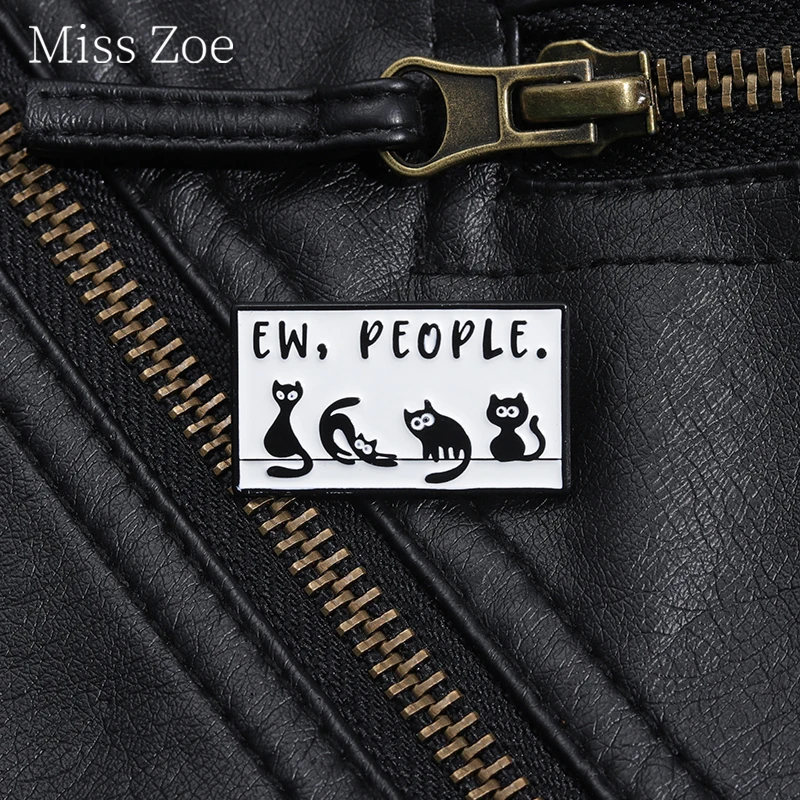 Gothic Mischievous Cat With Big Eyes Enamel Pin Black Kitten Ew People Animal Brooch Lapel Backpack Badge Jewelry Gift For Kids