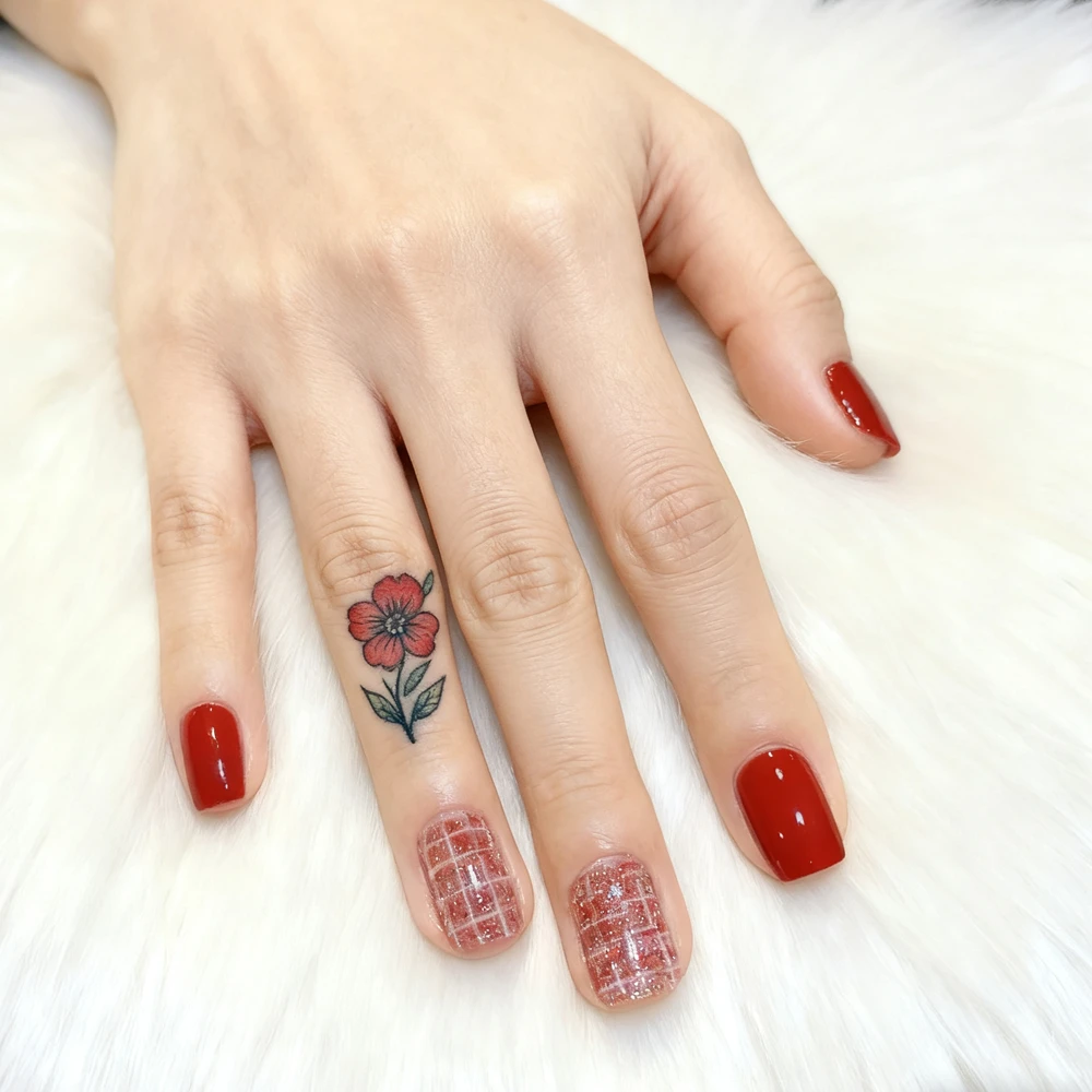 

Acrylic Short Fake Nails With Glue Red Sweater Pattern False Nails Press Ons For Woman DIY Square Shaped Manicure Wholesale Kits