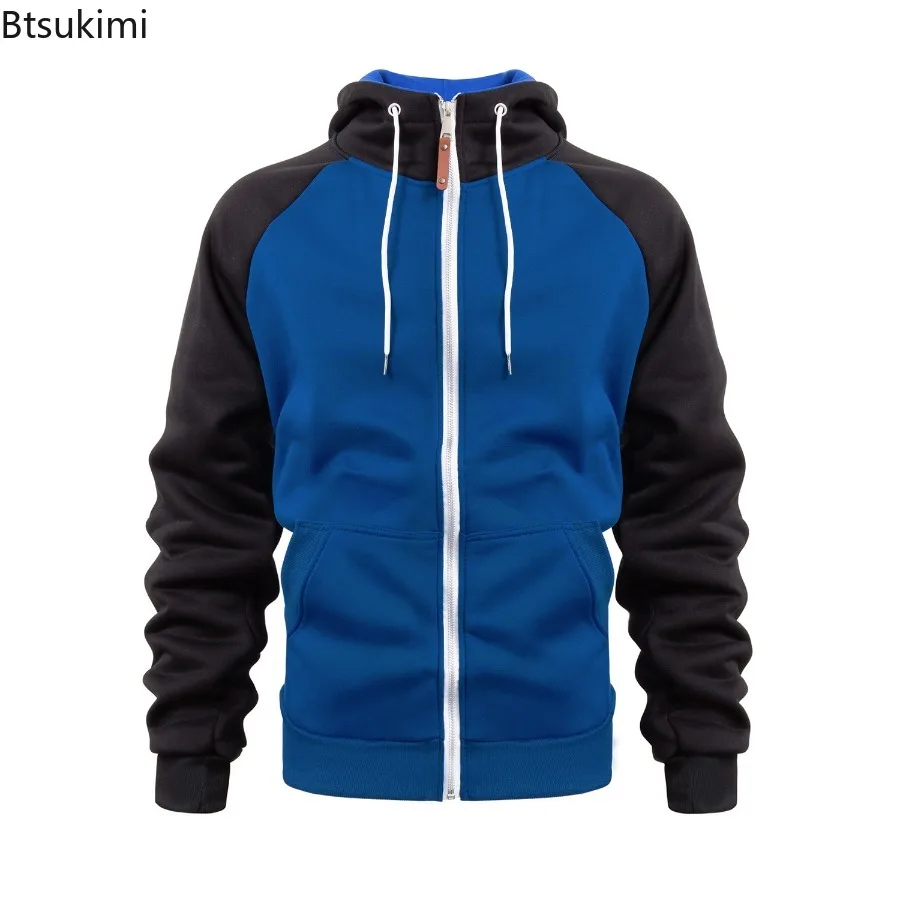 

Spring New Men's Hoodies Long Sleeve Sweatshirts Fashion Color Blocking Design Men Hooded Coats High Neck Zipper Sports Jackets