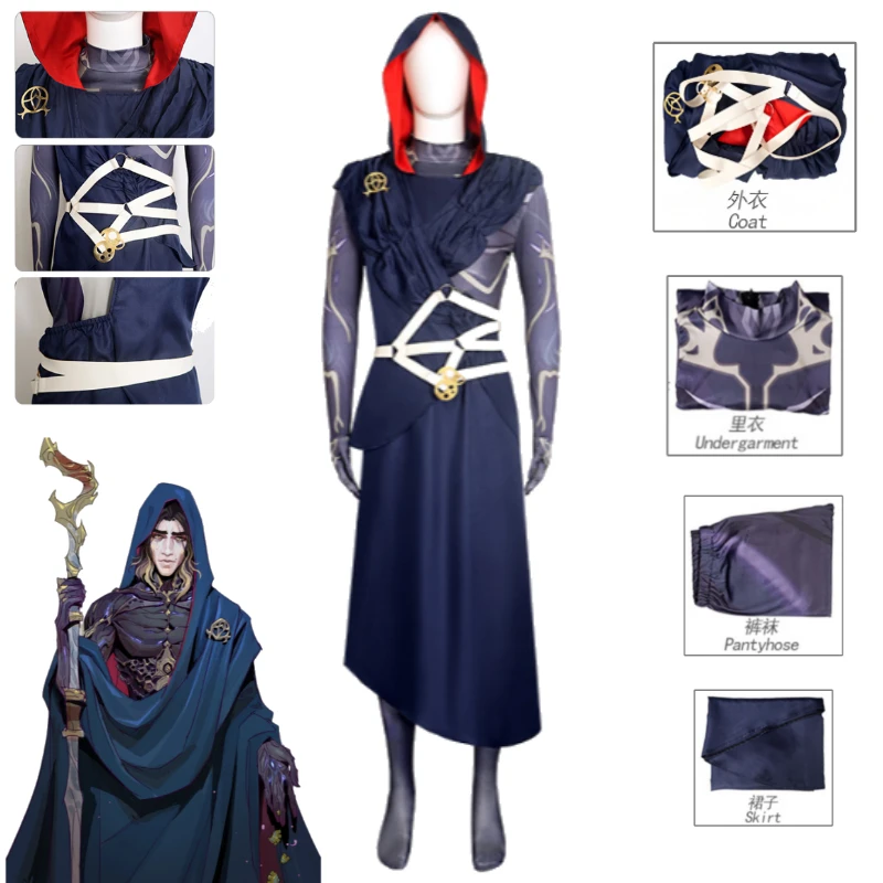 

LOL Arcane Viktor Cosplay Costume Long Black Coat Metal Cane Shoulder Harness Mechanical Arm Set For Men Halloween