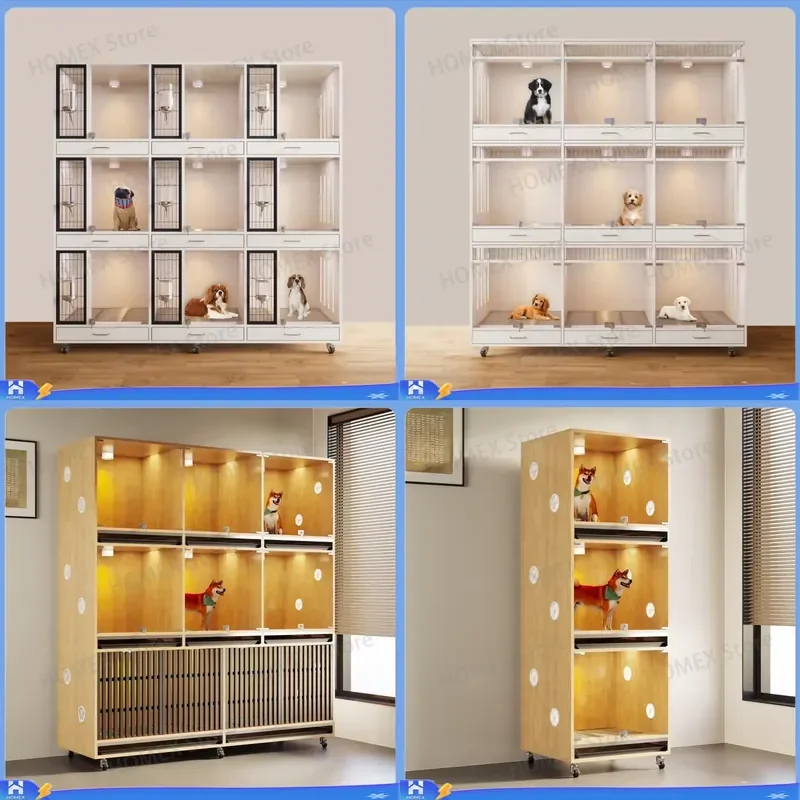 Luxury Solid Wood Large Dog Cat Cage Indoor Villa Pet House Heavy Duty Wooden Kennel for Big Dogs Cats Puppy Crate Furniture