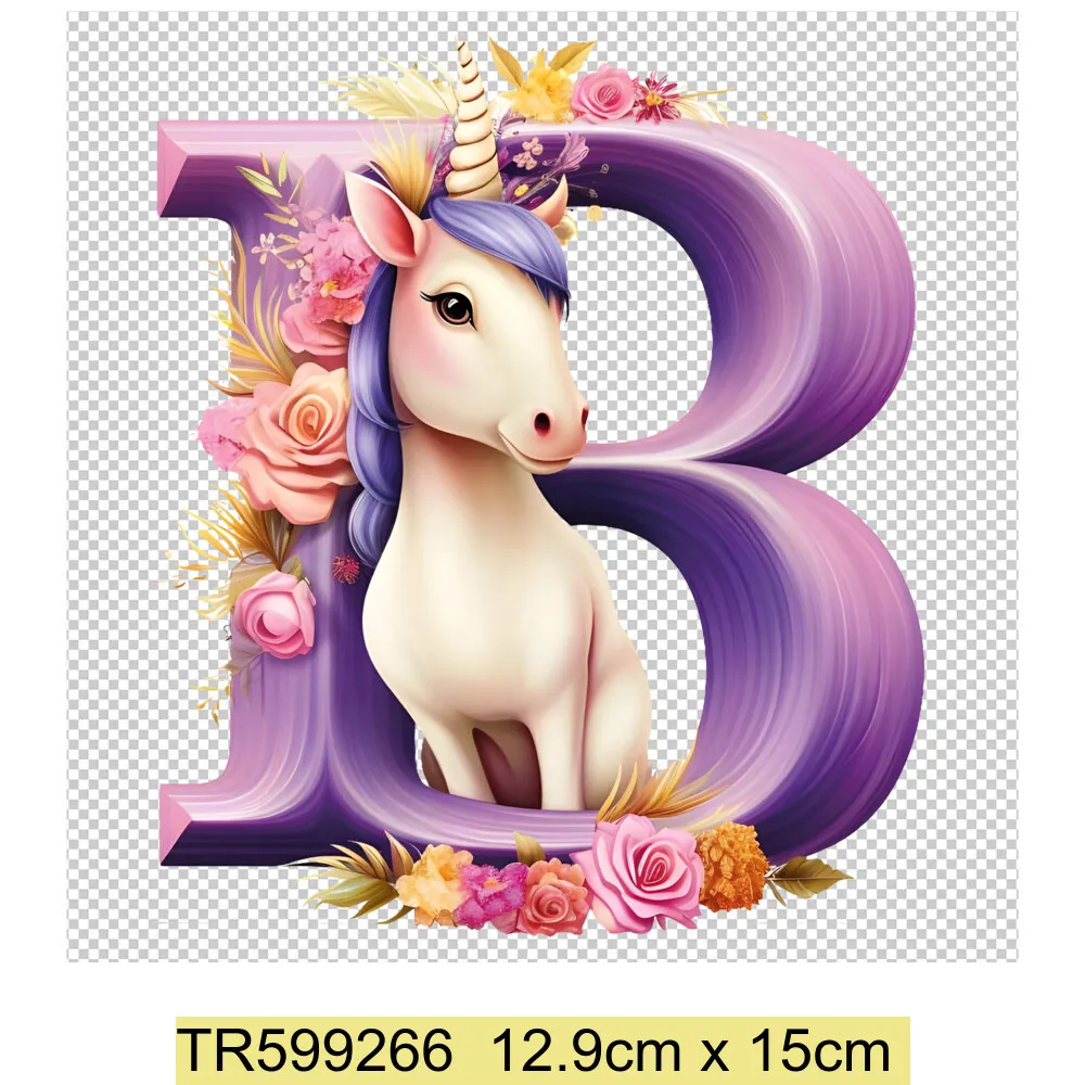 Cute Small Animal Unicorn Patch for Clothing Sticker for Children Girl Cute Unicorn Alphabet DIY Patches Shirt Heat Transfer