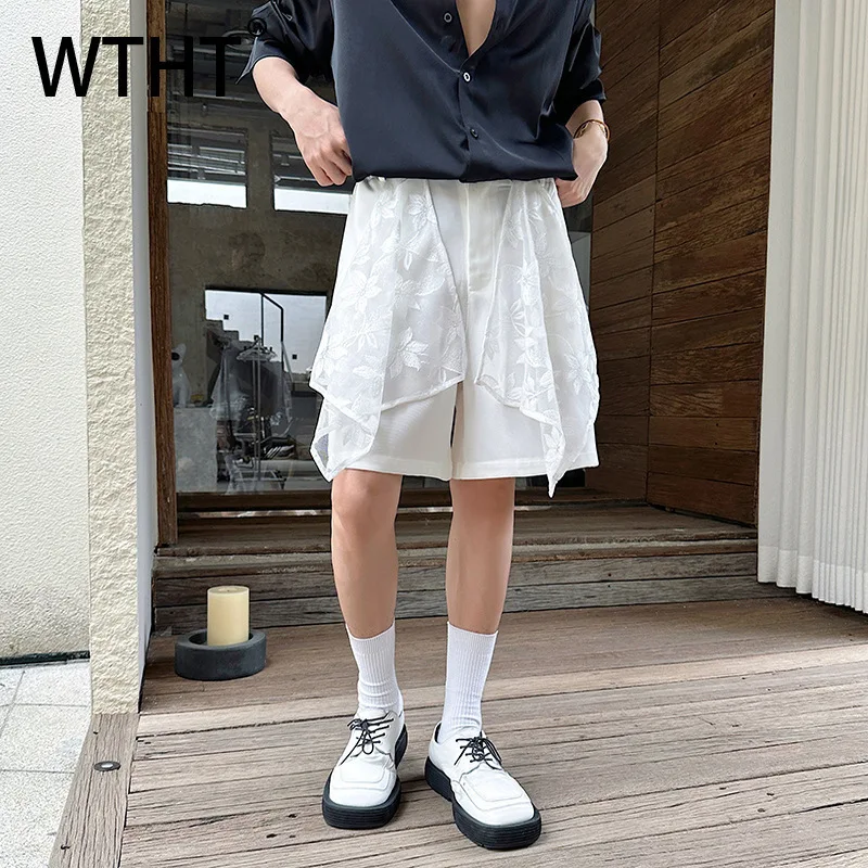 

WTHT модные мужские однотонные шорты с кружевным дизайном, модные прямые короткие брюки с высокой талией, мужские, лето 2023, 2A1276