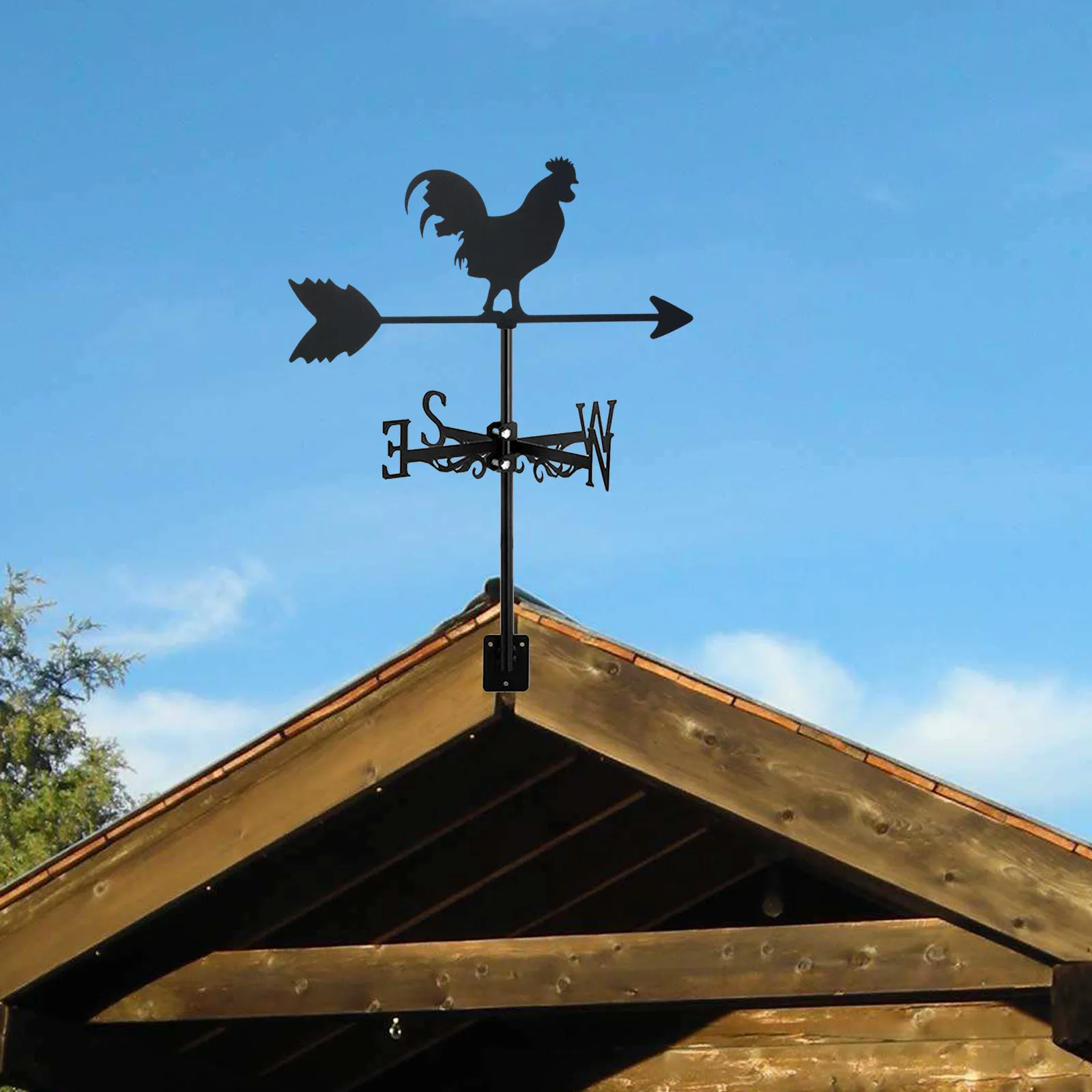 Rooster Cock Weathervane Silhouette Art Black Metal Chicke Wind Vanes Outdoors Decorations Garden for Roof Yard Building