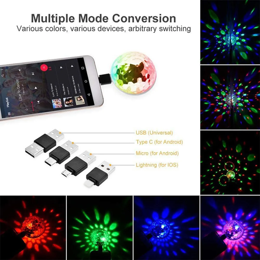 Luz LED RGB con USB para escenario de coche, lámpara portátil para DJ, fiesta familiar, Bola de colores, Bar, Club, efecto de escenario, decoración, iluminación para teléfono móvil