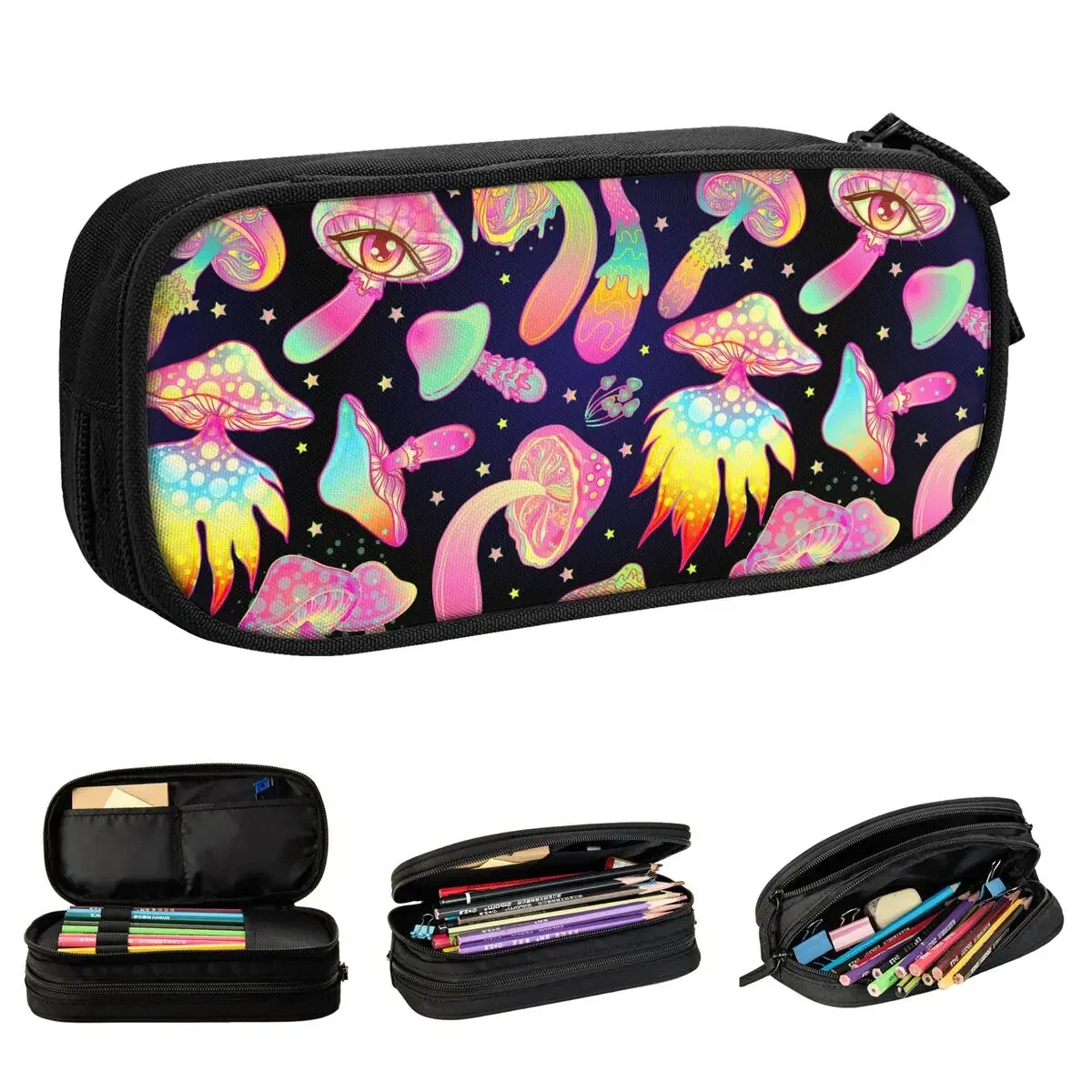 

Magic Mushrooms Psychedelic Pencil Cases Fashion Hippie Boho Pen Box Bags Kids Large Storage School Supplies Gift Pencilcases