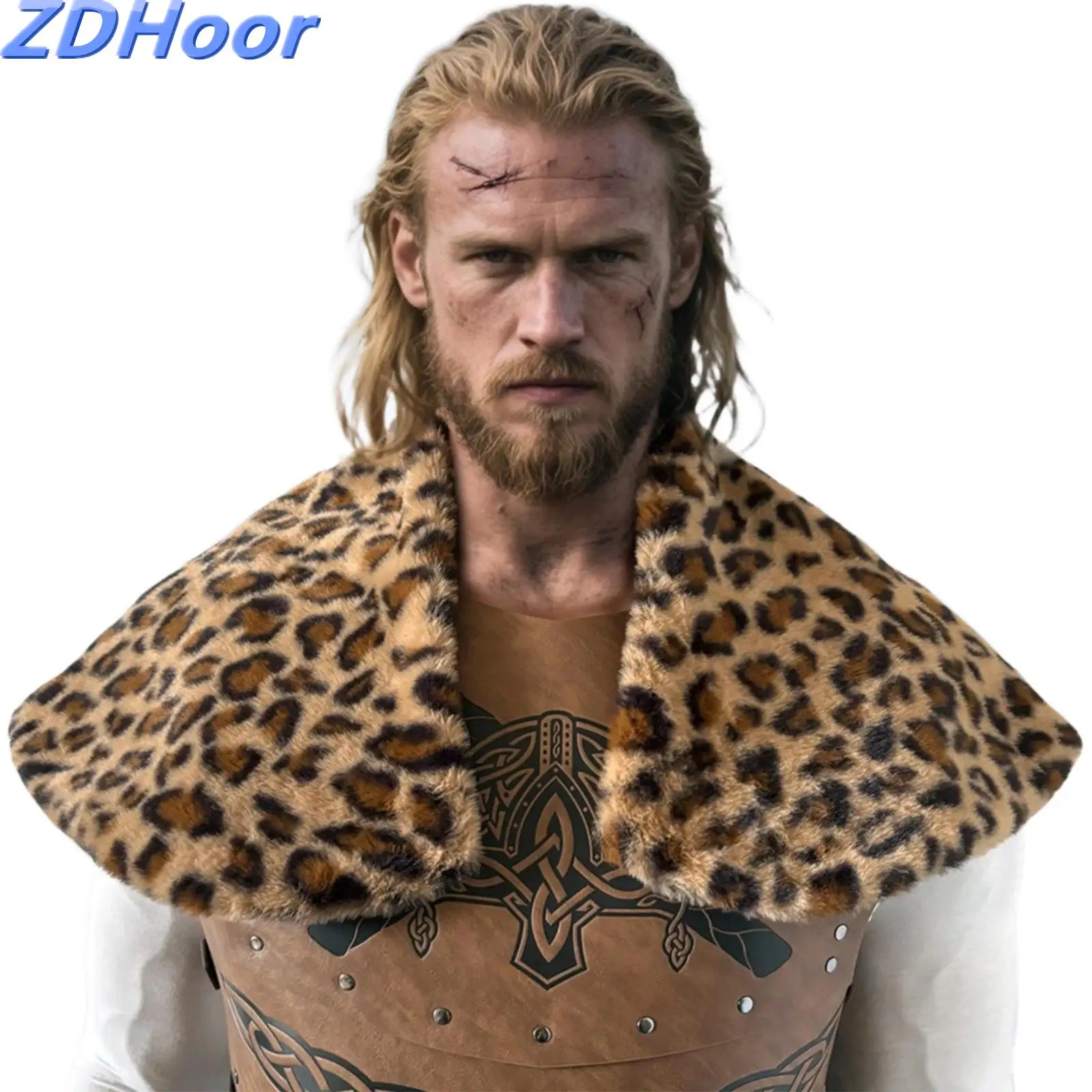 

Men Halloween Cosplay Faux Fur Shawl Medieval Mantle Shoulder Wrap Collar Warrior Renaissance Costume