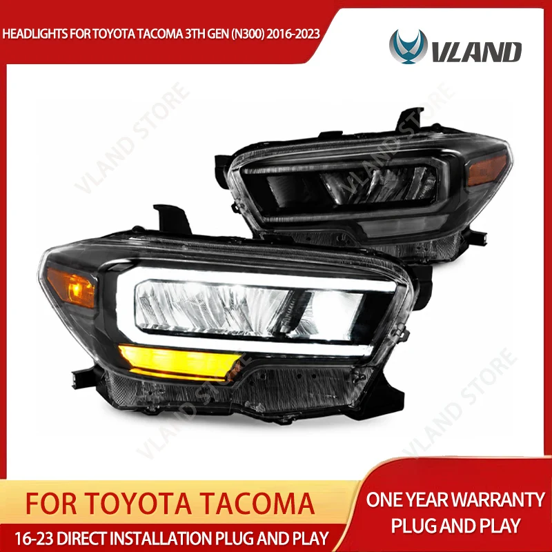 VLAND 2016-2023 Tacoma 3rd Gen N300 DOT LED Reflection Bowl Headlights DRL Projector Front Lamps Pair Set of 2