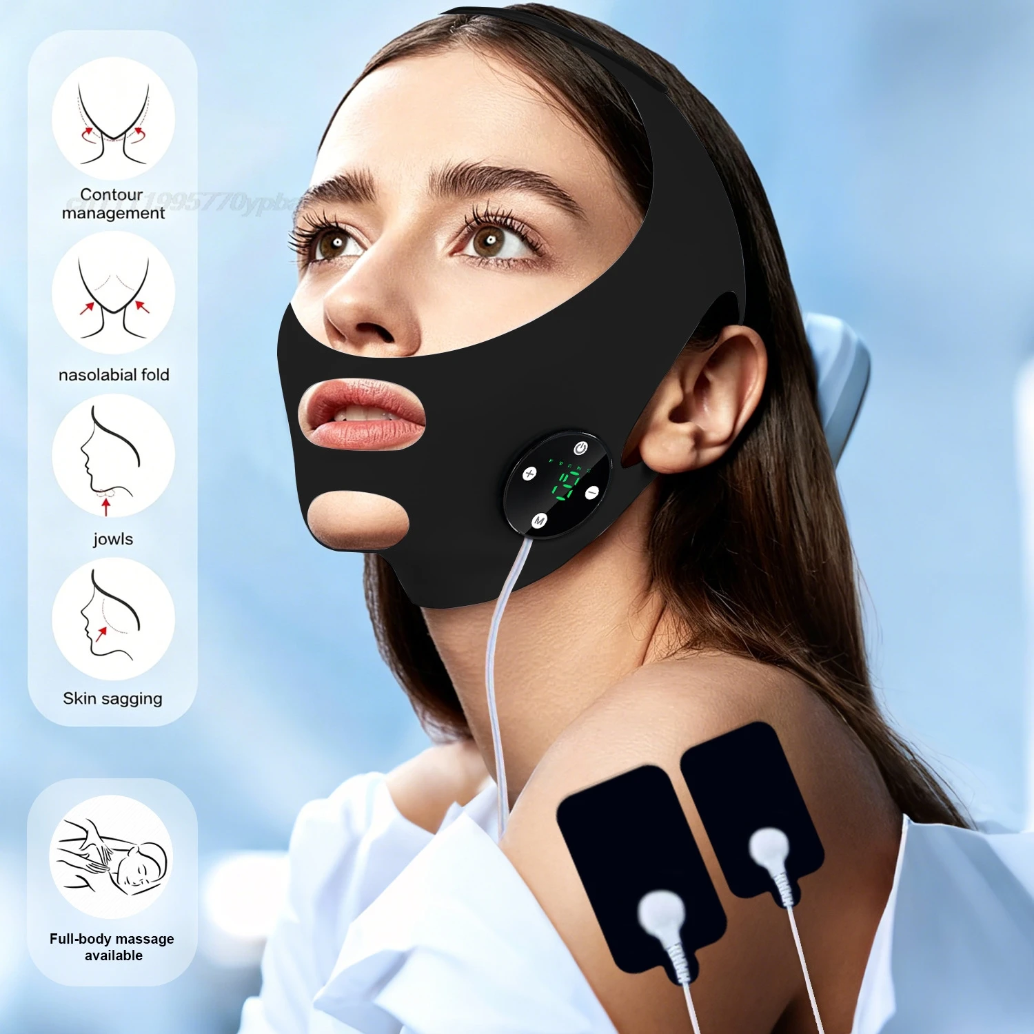 EMS V-Shaped Face Machine Double Chin Reducer, Electric Facial Massager Face Lifting Device with 8 Modes 19 Intensity Levels