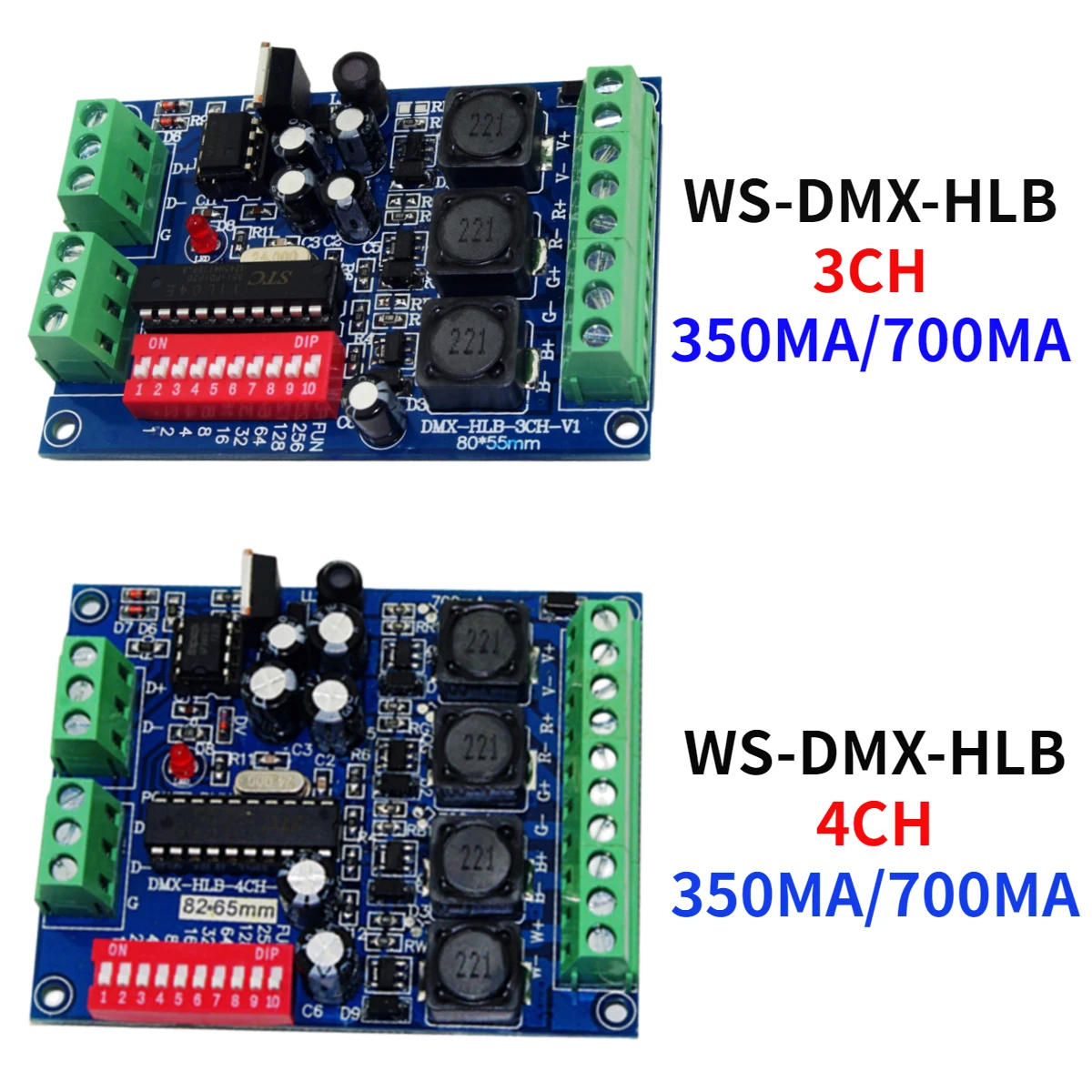 

DMX512 Controller DMX Decoder 3CH 4CH For LED Strip Light Constant Current DMX-HLB-3CH/4CH-350MA or 700MA RGBW LED Lamp Modules