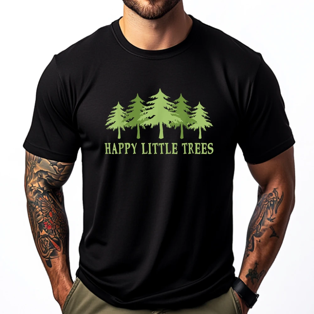 Funny Happy Little Trees Camping White T Shirt Men Funny Gifts Punk Style