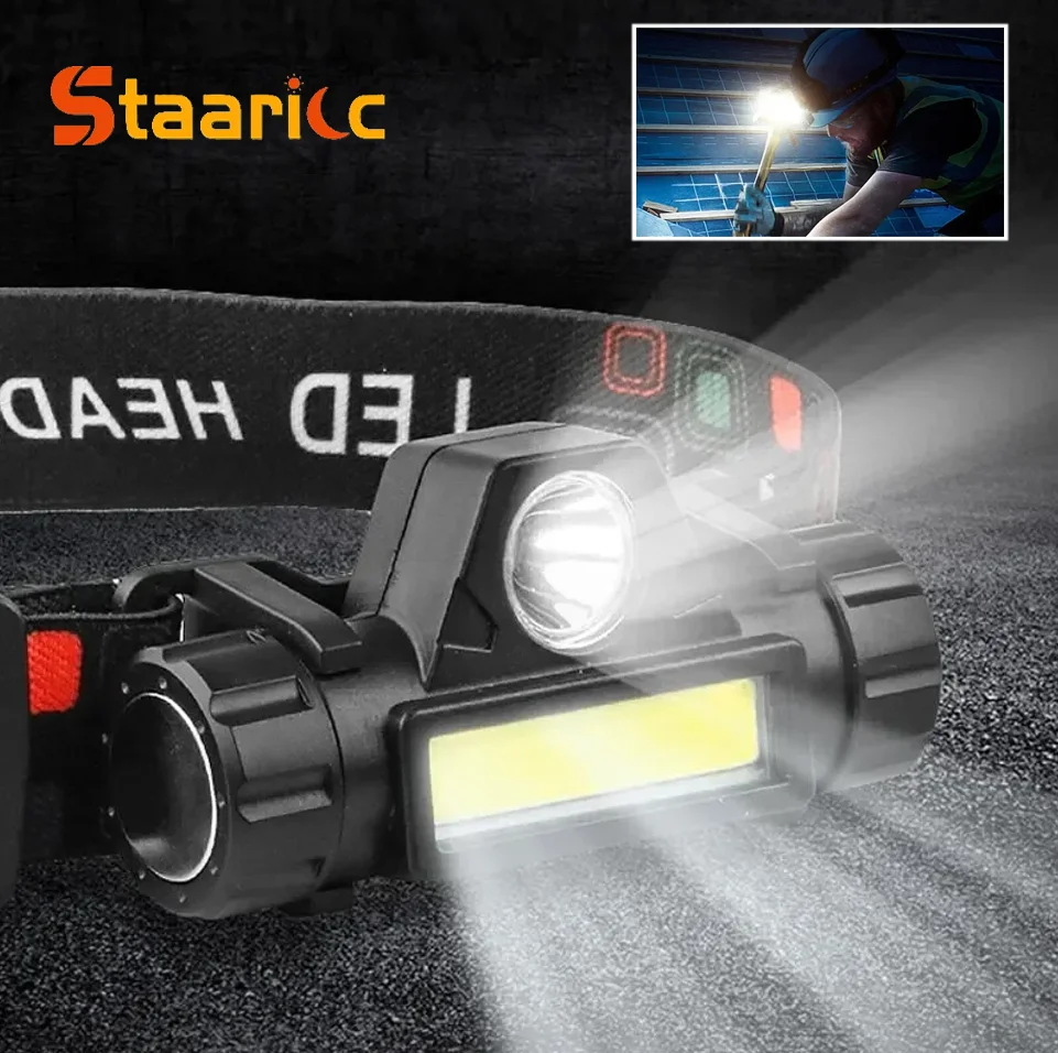 LED Headlamp 2-Mode USB Rechargeable Powerful Headlight Waterproof 14500 Head Torch Camping Fishing Lantern