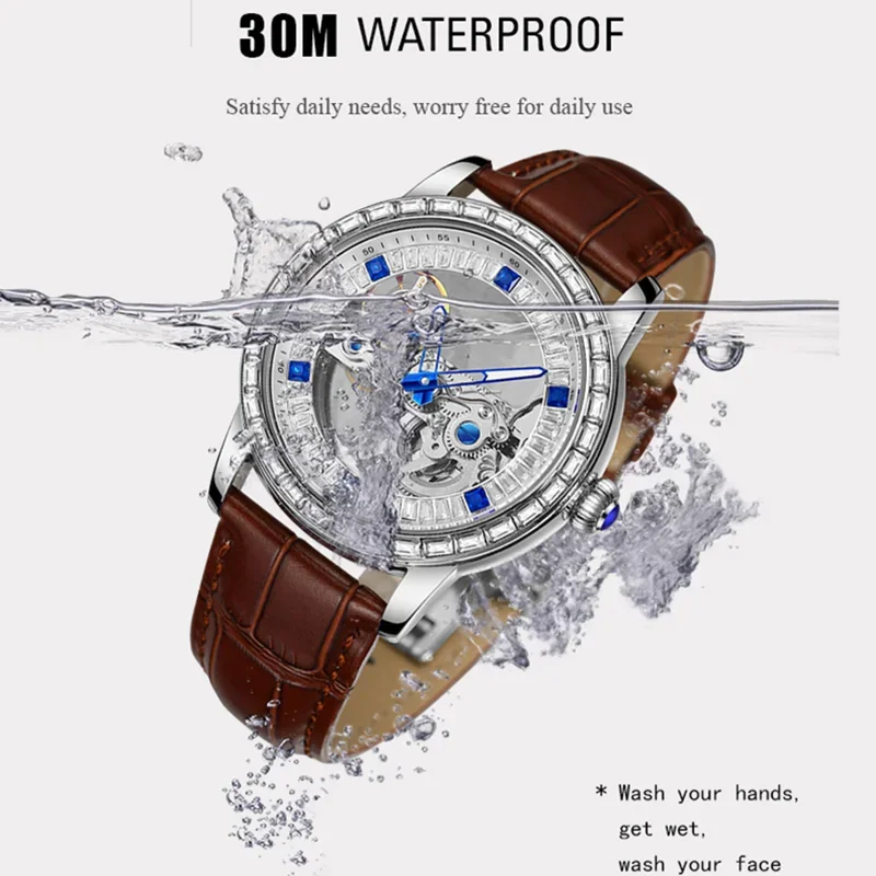 Original Luxury Brands Sapphire Diamond Man Watch Automatic Movement Hollow Skeleton Mechanical Clock Elegant Male Wrist Watches