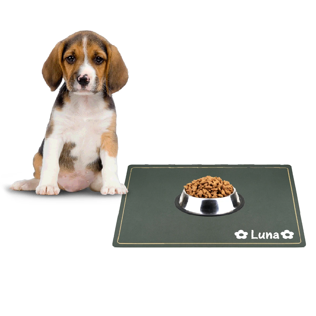 Custom Name Dog Placemat Waterproof Engraved Pet Cat Mat PU Leather Pet Food Pad Pet Bowl Drinking Mat Dog Feeding Placemat