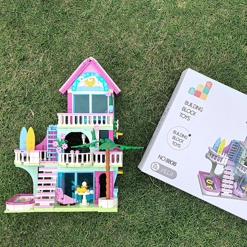 Friends City House Summer Holiday Villa Castle Building Blocks Pink Apartment Swimming Pool DIY Toys Christmas Gift for Kid Girl