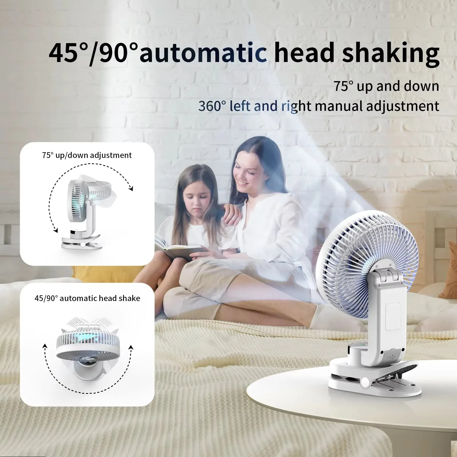 10000mAh Electric Clip Fan Portable Desktop Camping Hanging Fan Low Decibel Strong Wind with Power Bank for Home Dormitory