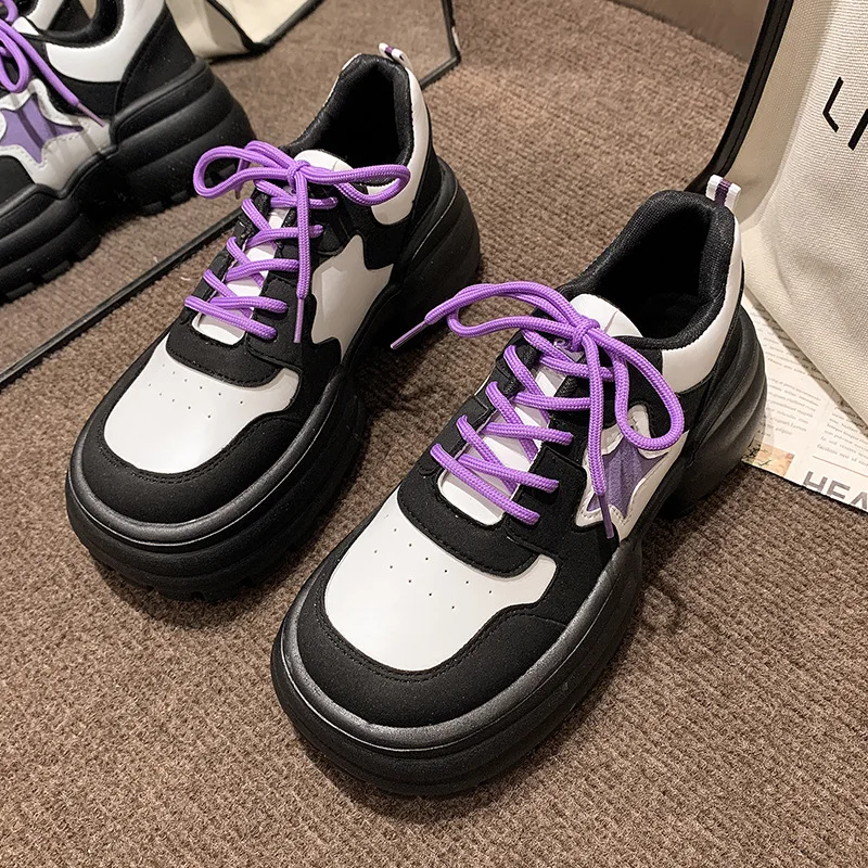 Korean Version Thick Bottom Elevated Increase Shoes for Women 2023 New Fashion Casual Simple All-match Frenulum Sneakers Spring