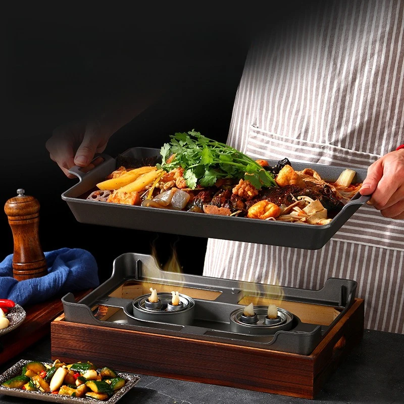 Non-Stick Grilled Fish Plate Anti-Scald Handle Portable Shabu Hot Pot Tray Home Restaurant BBQ Serving Plate