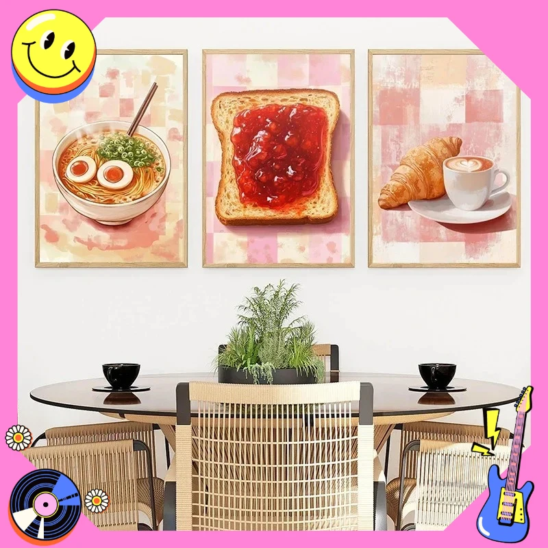 Dumplings Pastries and Toast Series Asian Food Poster Print Canvas Painting Pictures for Home Room Kitchen Wall Decor Framele