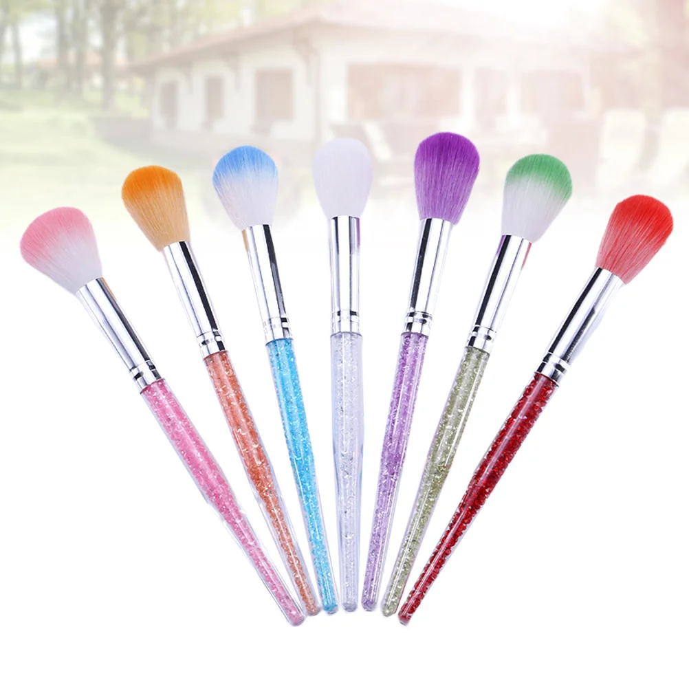 

7Pcs Nail Art Cleaning Brushes Rhinestone Handle Durable Manicure Brushes Set for Home Professional Nail Art Tools