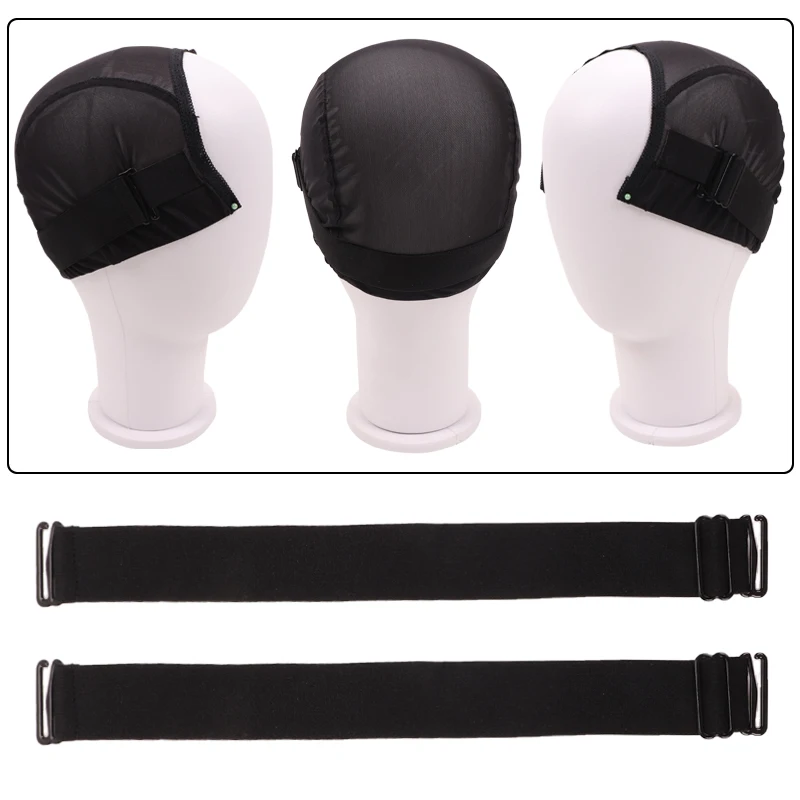 Banda de peluca ajustable personalizada con logotipo, 10 piezas, bandas elásticas negras para hacer gorro de peluca, 3Cm, sin pegamento, correa ajustable con ganchos