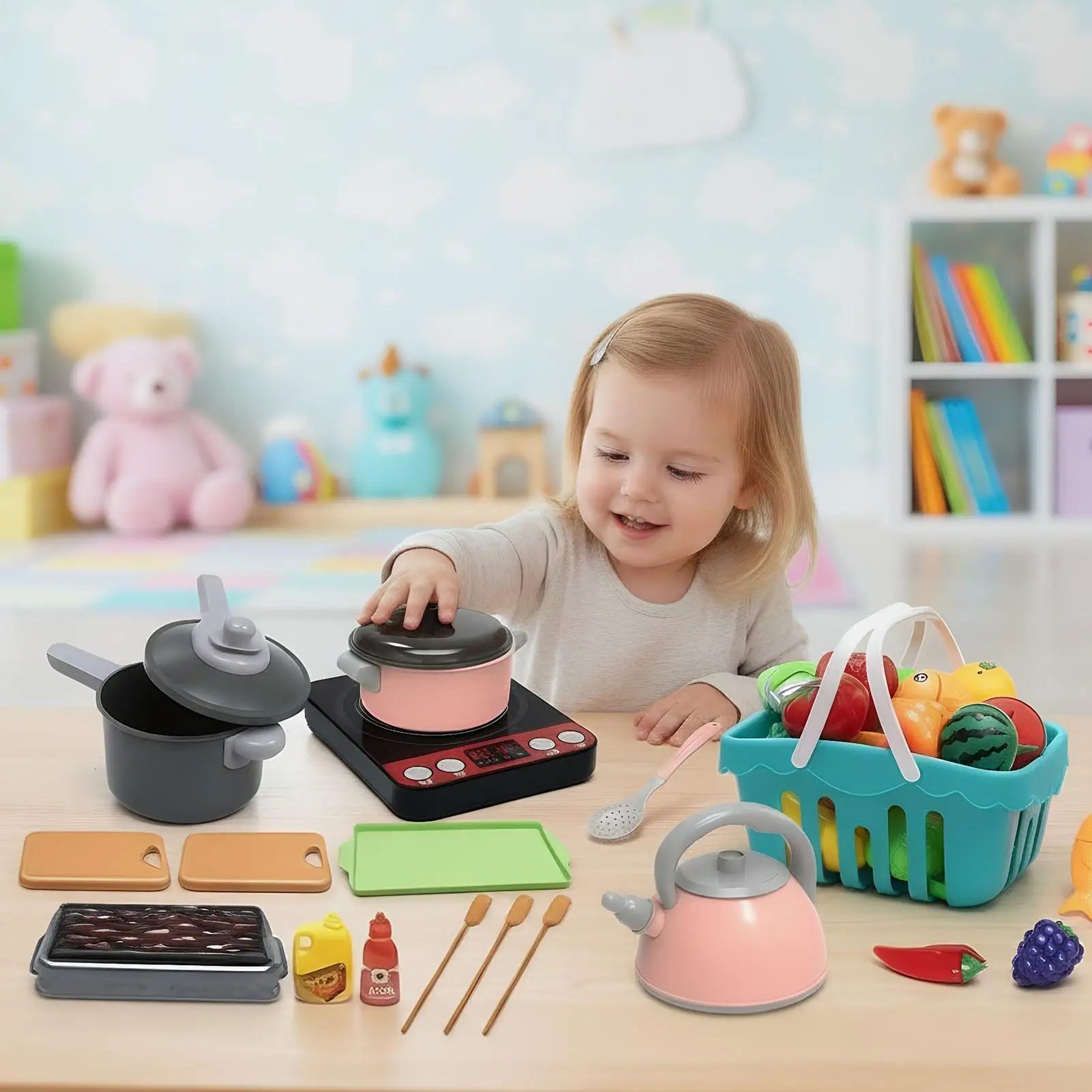 Kitchen Set For Kids 110-Piece Kids Culinary Playset Children Dinnerware Pretend Toys For Home Classroom Role Play Party Travel