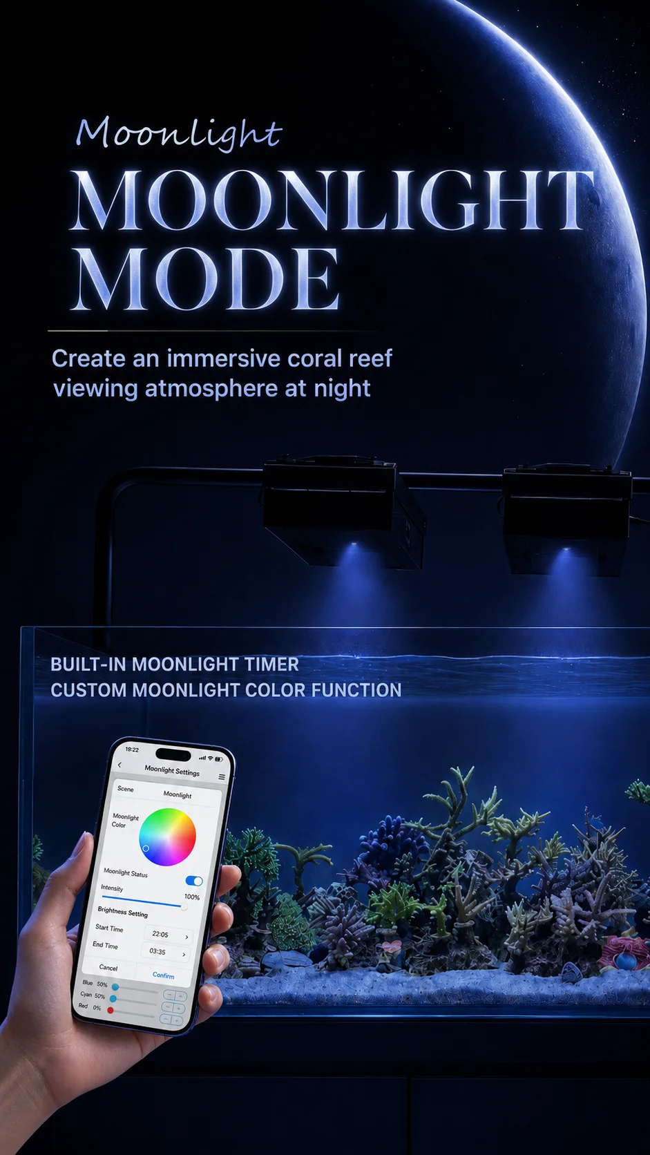AIPAI A8 III SE PRO WiFi Smart Aquarium LED-Licht 8-Kanal-Steuerung Anpassbares Mondlicht Hohe PAR Korallenriff-Lampe für Salzwasser-Meeresaquarien – Detail 2