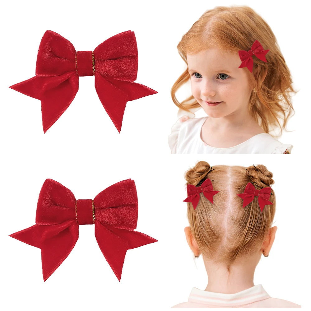 

2pcs/set Red Velvet Bow Hair Clips for Women Girls Sweet Ribbon Long Bowknot Hairpin Festive New Year's Day Hair Accessories