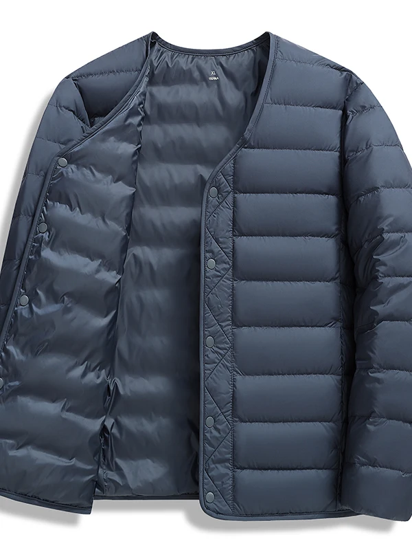 

Loose Fit Lightweight Men's down Jaet Inner plus Size Warmth Outerwear Casual Sle Polyester Fiber V-Ne Button Cl...
