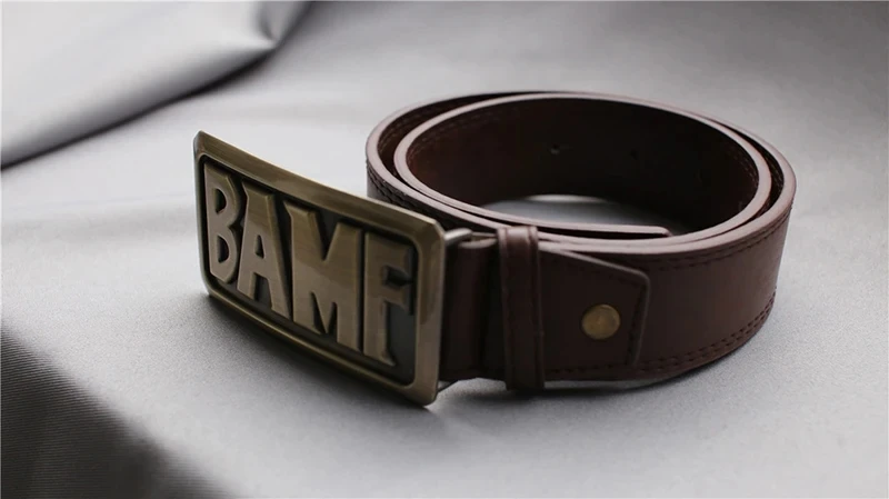 HOT! Watch Over Mccree Belt Cos Cowboy Metal Copper Bamf Buckle With Leather Belt for Men Boy Cosplay Costume Sashes view 3