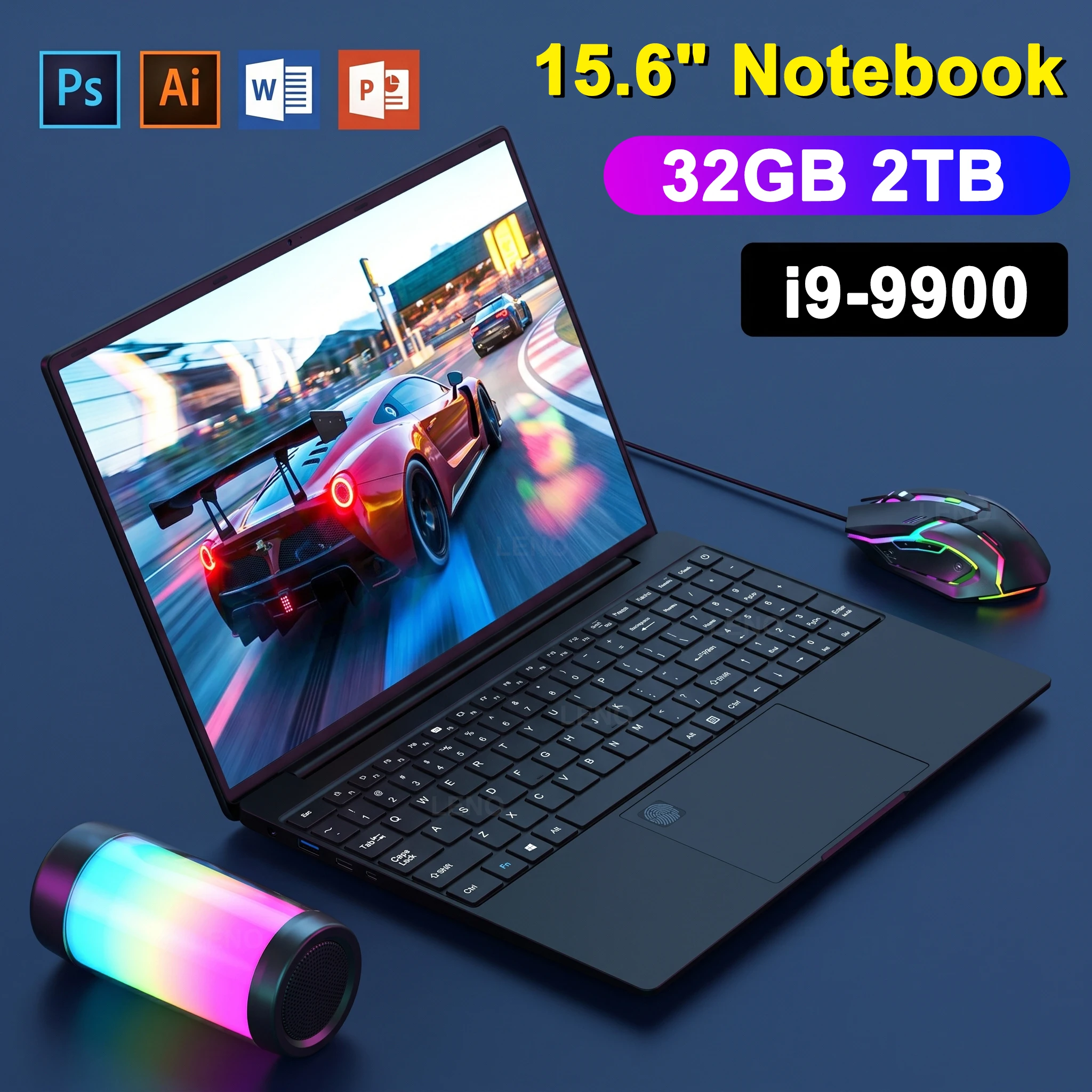 LENO 15.6" Laptop 32GB 2TB Windows 11 Intel Core i9-9900 Gaming Computer PC  Gamer office Ultra Slim Fingerprint UnIock Notebook
