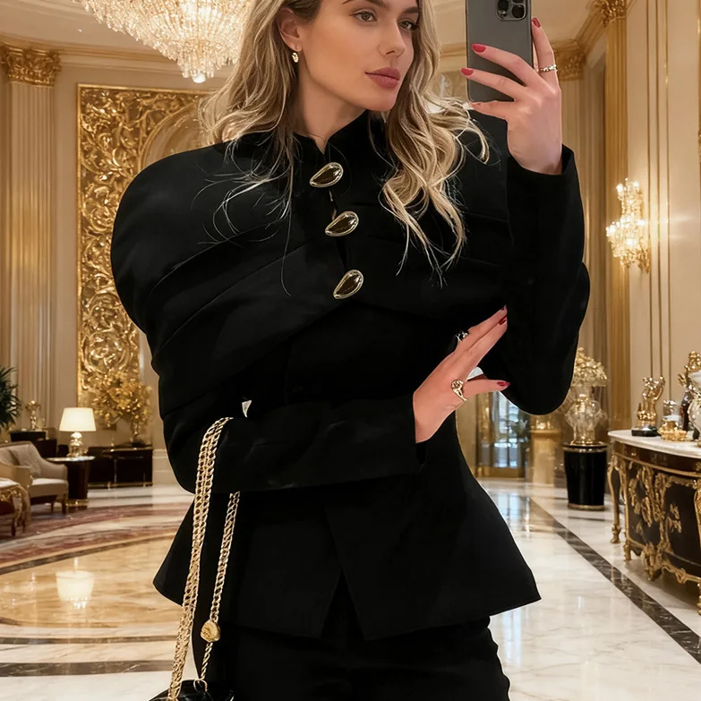 

women's small fragrance coat with a high-end, light luxury and retro feel, black, versatile, fashionable and slim-fit top