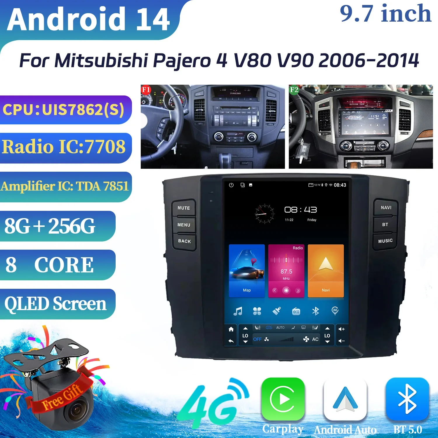 9.7″ For Mitsubishi Pajero 4 V80 V90 2006-2014 Car Radio Navigation For Car Multimedia Video Player Navigation 4G Android Screen