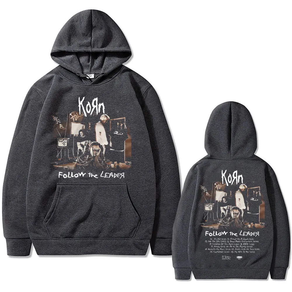 Rare Rock Band Korn Follow The Leader Double Sided Print Hoodie Men Fleece Oversized Sweatshirt Male Vintage Metal Music Hoodies