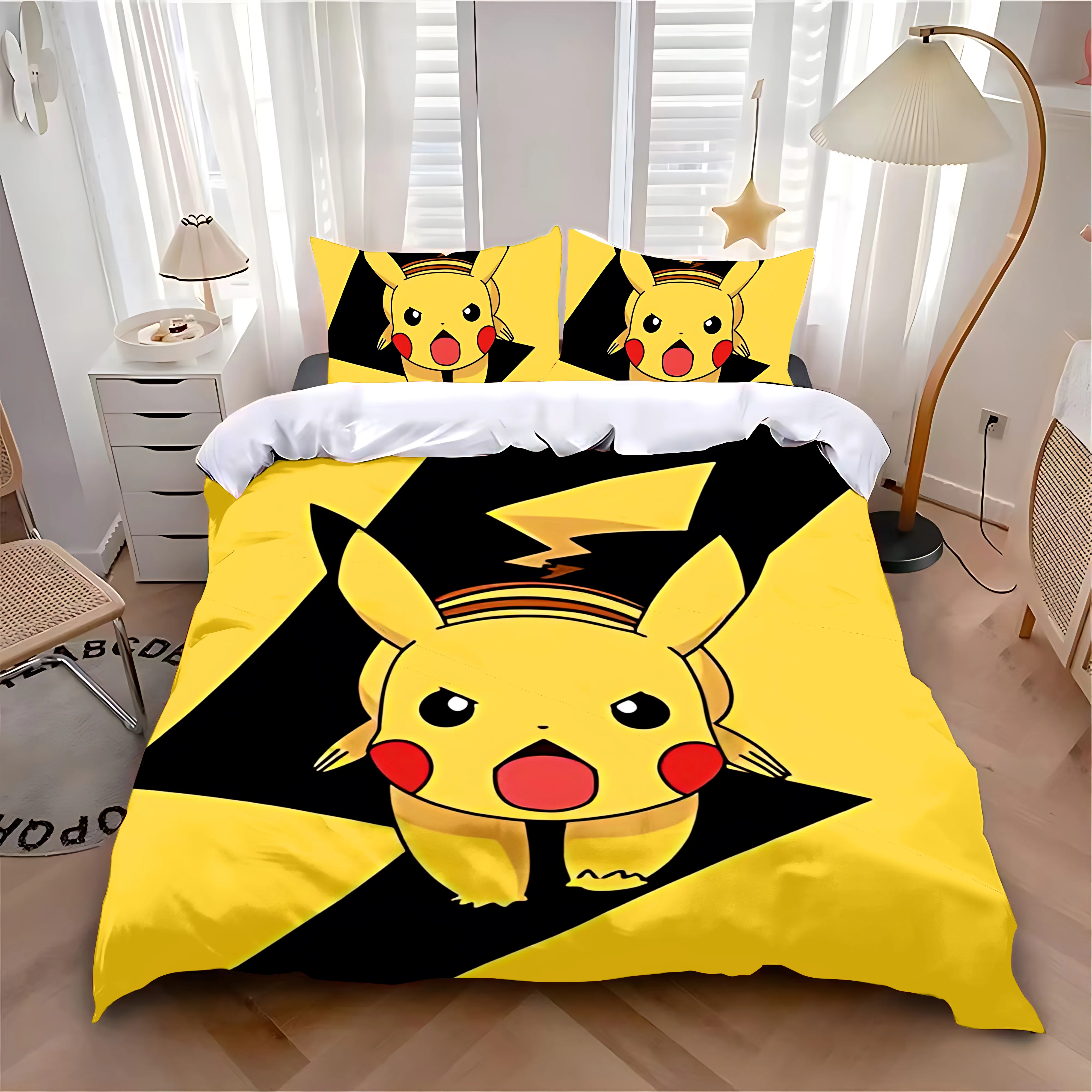 Duvet Cover Pillowcase Bedding Set Hot Anime P-Pikachus Adult Boy Girl Bedroom Decoration Children Single Double Large Size