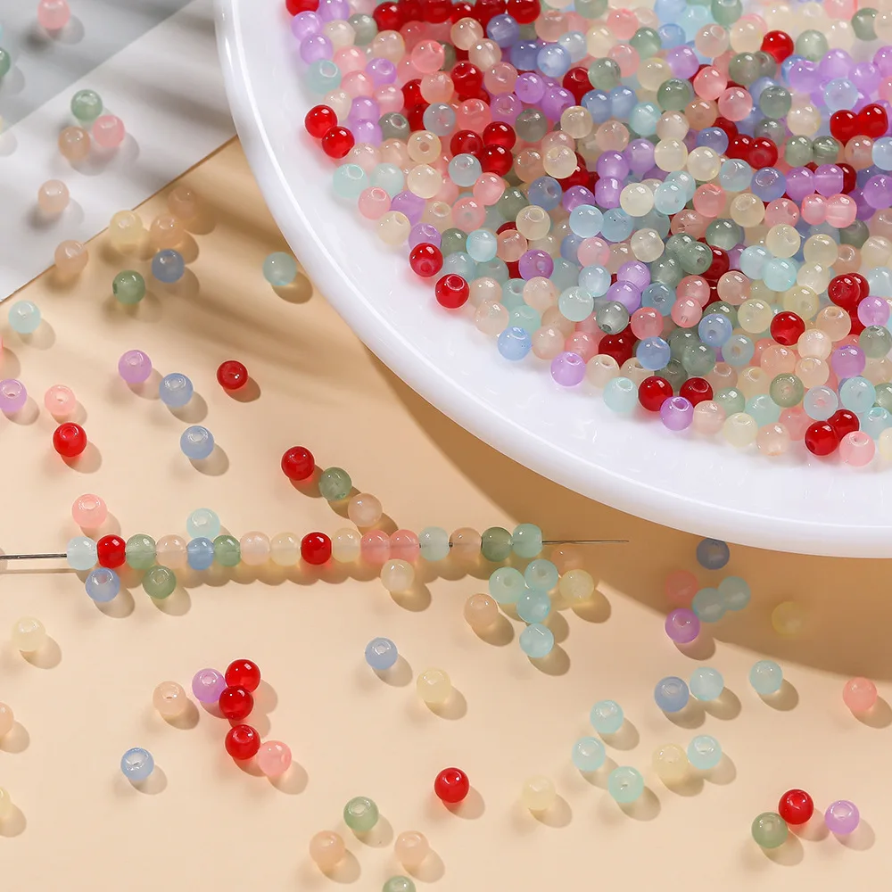 100pcs 4mm Colored Glass Imitation Jade Round Beads Spacer Beads for DIY Earrings Necklaces Bracelets Jewelry Making Findings