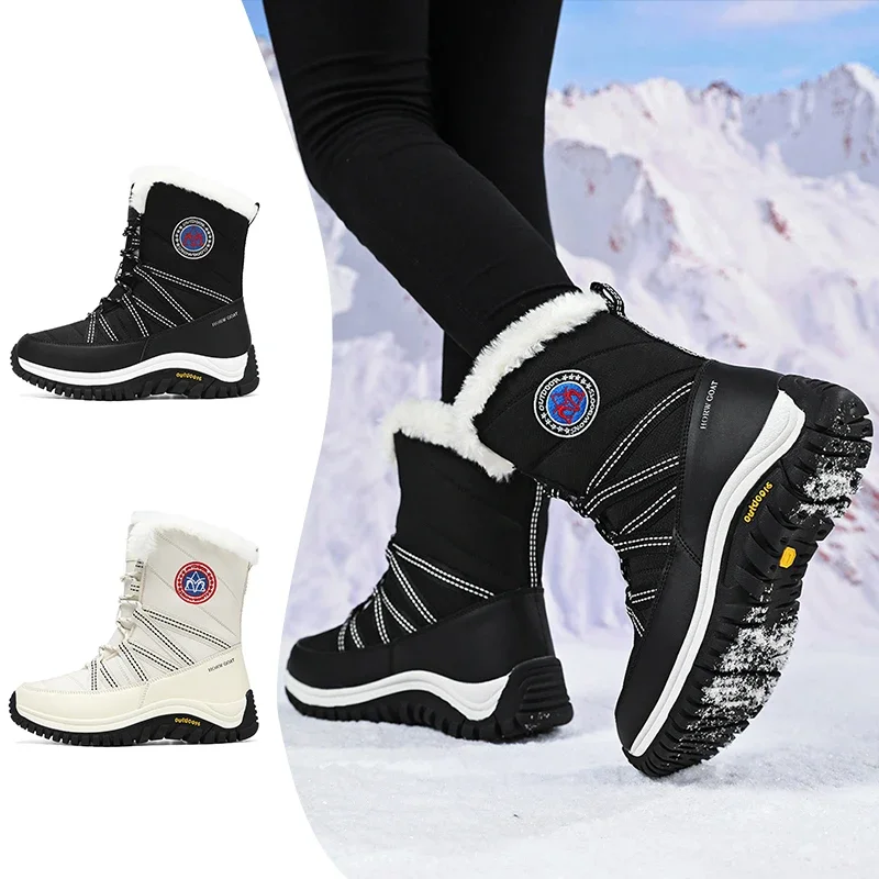 

-30 ℃ Женские ботинки 2024, ботильоны на платформе Tren, сохраняющие тепло, зимняя обувь, плюшевые уличные зимние ботинки, непромокаемые зимние ботинки на каблуке