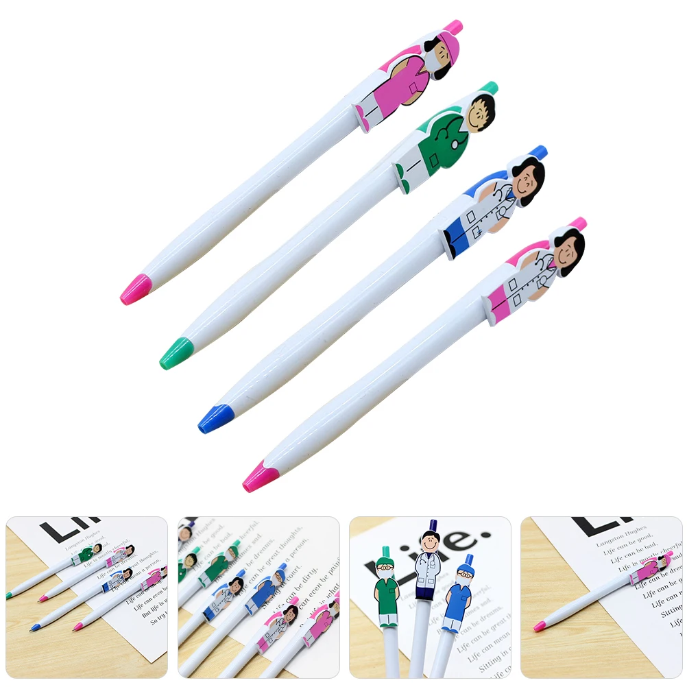

4pcs Cartoon Clip Ballpoint Pens for Nurses Teachers Funny Writing Ink Portable Gifts Teacher Gift Nurse Pen Cartoon Ballpoint