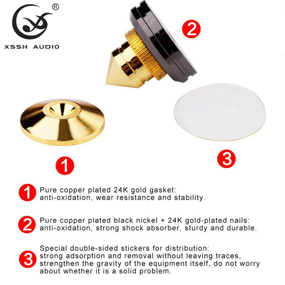 YIVO XSSH HiFi Isolation Spike Feet Gold Plated Solid Steel Shock Absorbing Foot Pad For CD Player Amplifier Speaker Stand