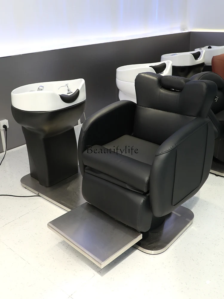 Electric Lifting Shampoo Chair Simple Lying Completely Stainless Steel Hair Salon Flushing Bed