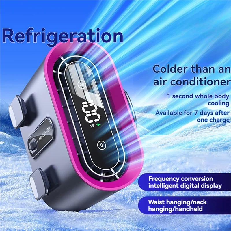 【Space-Saving】Waist Hanging Fan 6000Mah Portable Waist Clip High-Speed Dual Duct Neck Hanging Desktop Electric Fan