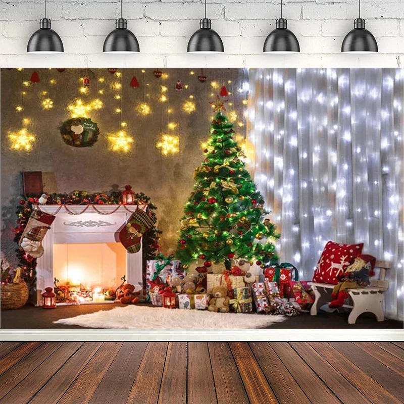 Interior Christmas Photography Backdrop Golden Glitter Stars Shinny Curtain Children Poster Background Banner Photo Studio