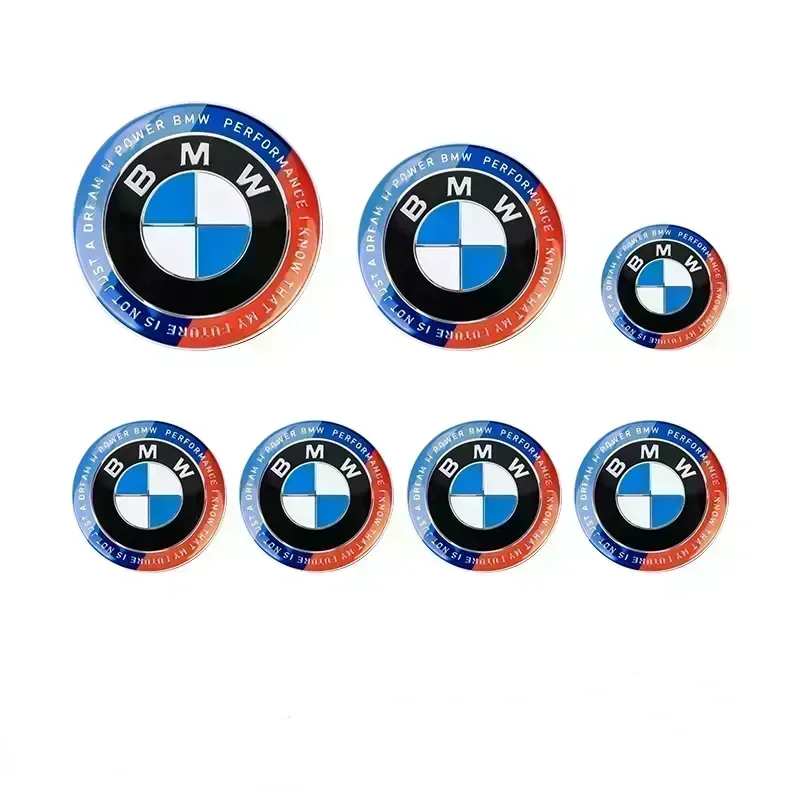 2024 New 7Pcs Front Hood Emblem For BMW 50th Anniversary Logo 82mm+Rear Badge 74mm+Wheel HubCap 68mm+Steering Wheel Sticker 45mm