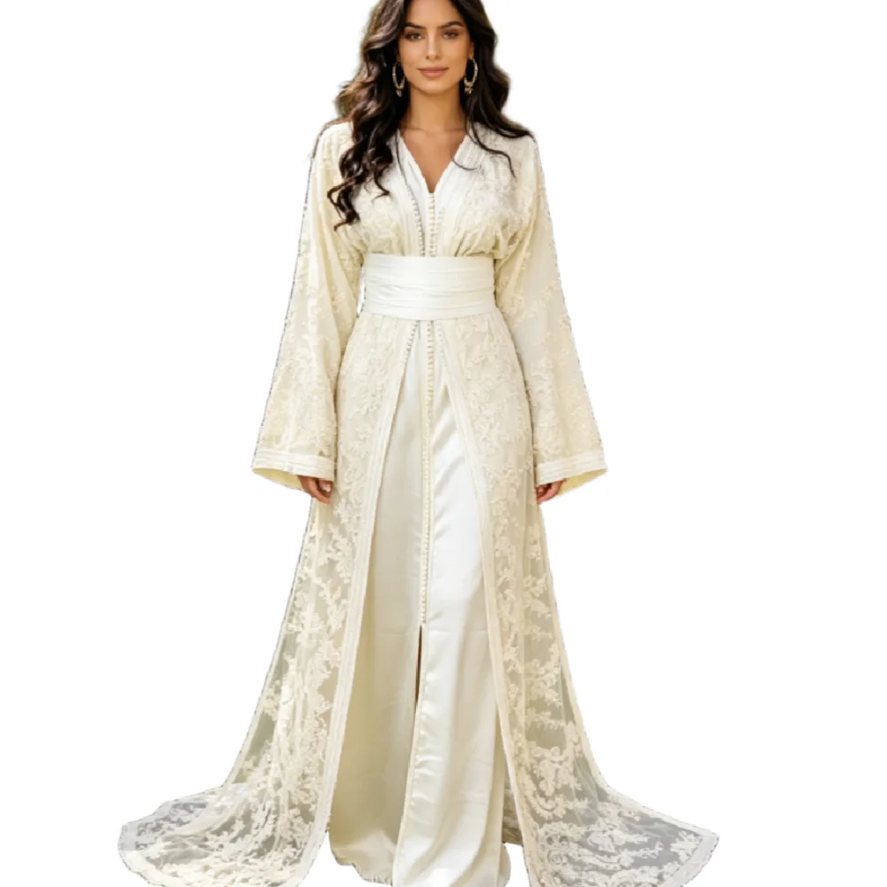 Islamic Moroccan Muslim Wedding Dress 2026 Elegant Long Sleeve Lace Caftan Bridal Gowns Middle East Takchita Marocain Mariage