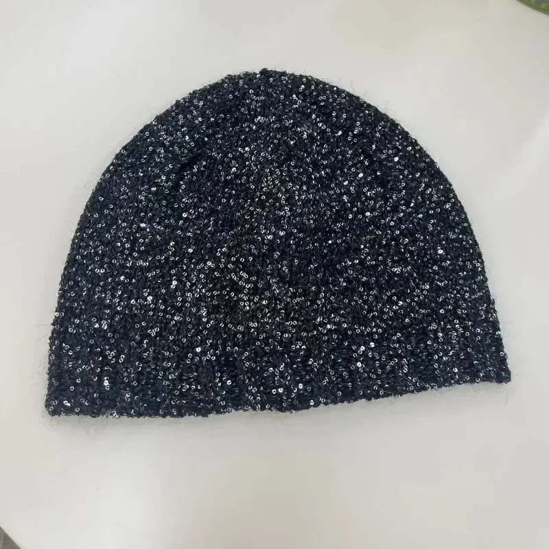 Korean Sequined Knitted Hat Lady Autumn and Winter Men\'s and Women\'s Street Fashion Hip-hop Personality Warm Skull Beanie Hats