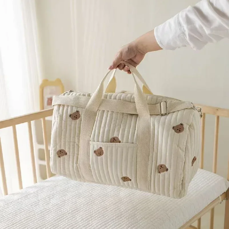 Baby Diaper Bag Embroidered Nappy Organizer with Zipper Shoulder  Mom Bag Storage Luggage Tote for Travel