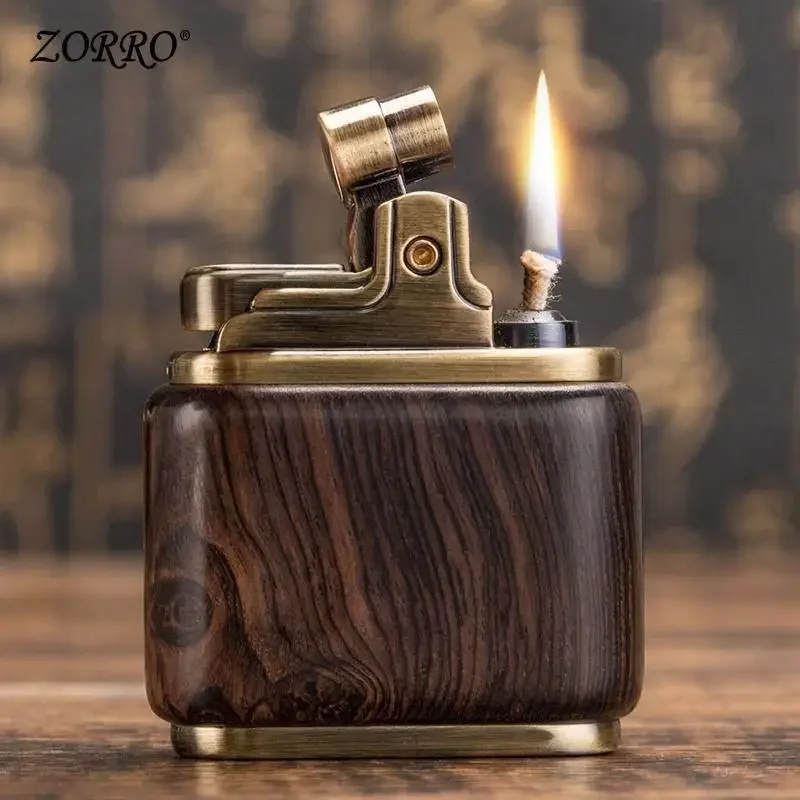 ZORRO-Retro Handmade Wooden Kerosene Lighter, Push-type Ignition, Vintage Personalized Collection, Men\'s Gift, Original With box