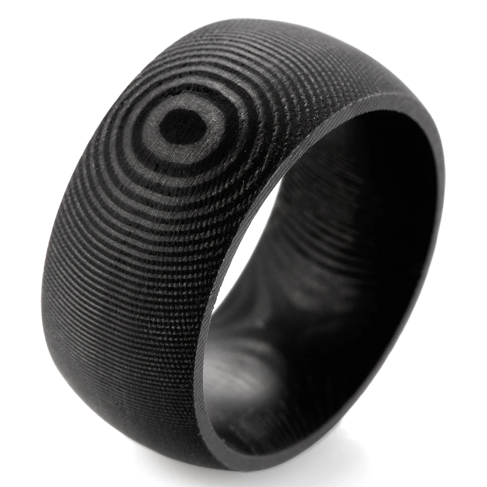 11mm Width Men\'s Domed 100% Carbon Fiber Wedding Ring with Tree Rings Pattern