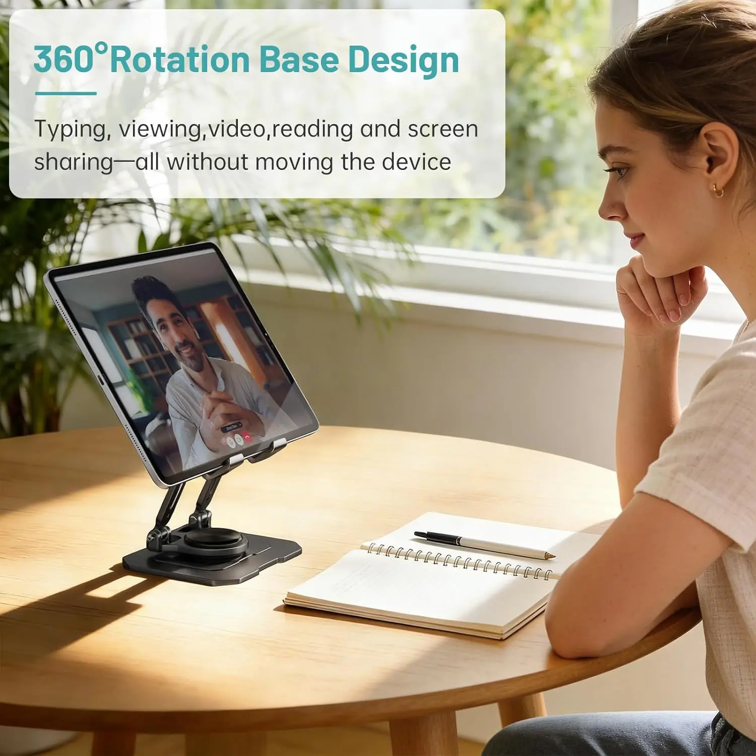 Tablet Stand Holder with Thickened 360°Rotating Base Dual Rod Adjustable0 Stand for All 5.8-12.9” IPad Samsung Phone Tablet