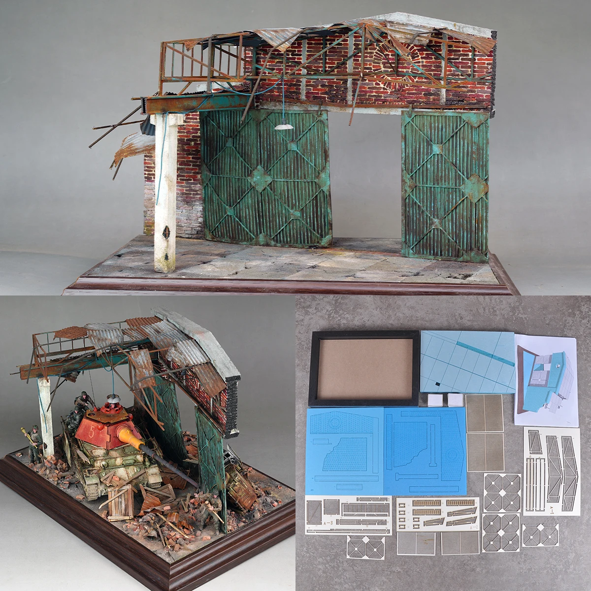 

Assembly Architectural Building model Destroyed factory diorama Scale model kit Wood Display Base car display stand 1/35